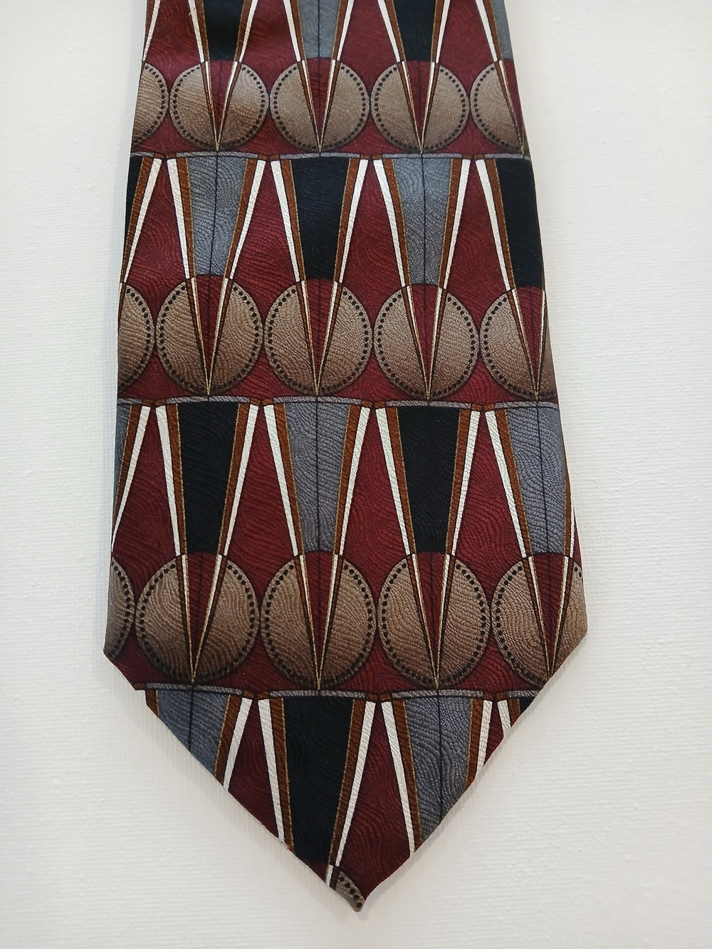 Men's Geometric Silk Tie in Burgundy, Black & Gray